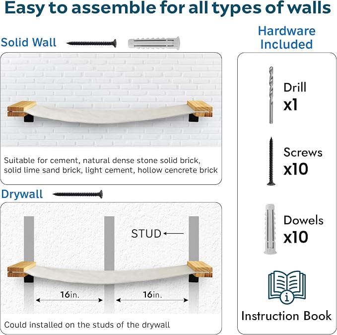 Cat Wall Hammock | Cat Shelves for Wall | Bridge, Shelf and Perches | Modern - Image 4
