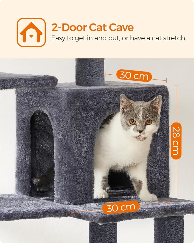 Feandrea Cat Tree, 55.1-Inch Cat Tower, Plush Multi-Level Condo - Image 6