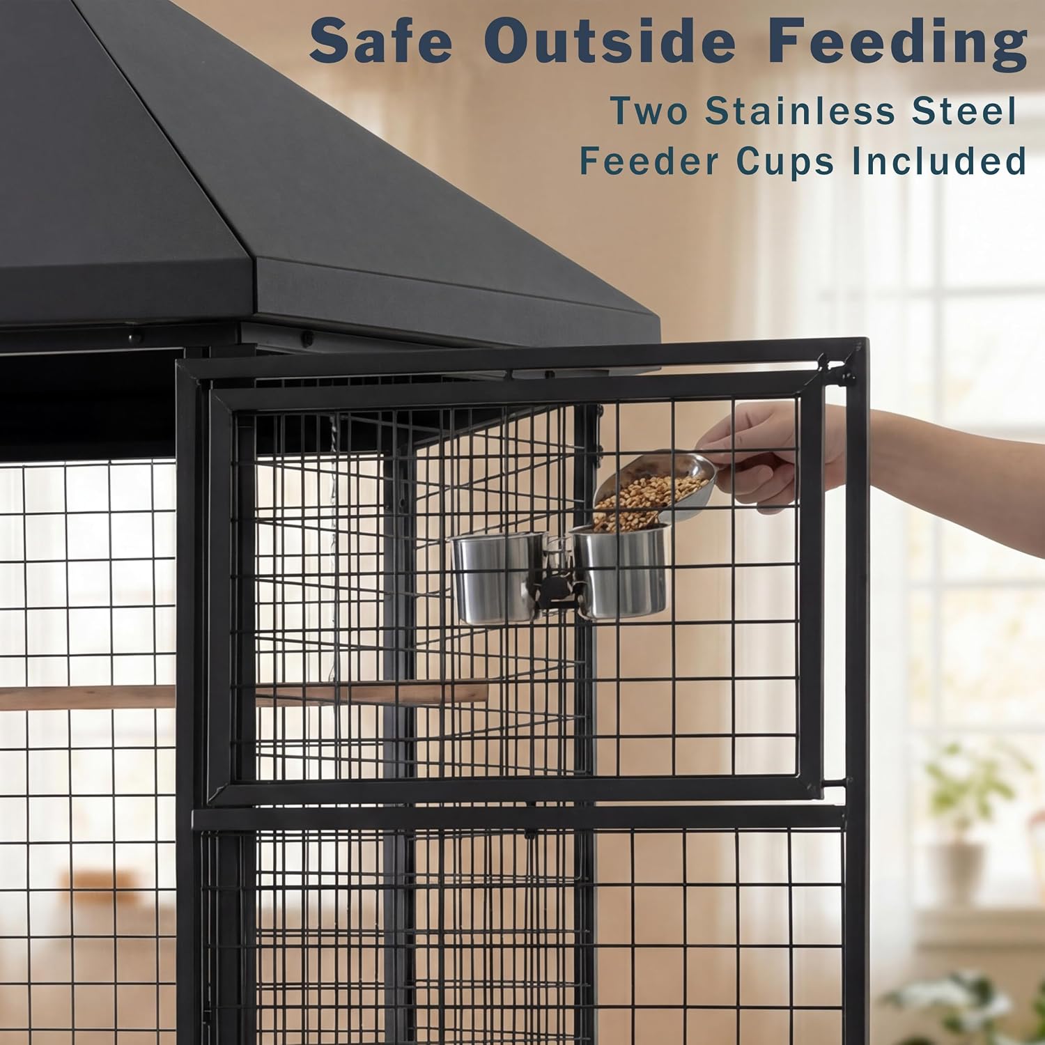 69" Large Bird Cage with Slide-Out Trays, Black - GlobalHabitat Supply