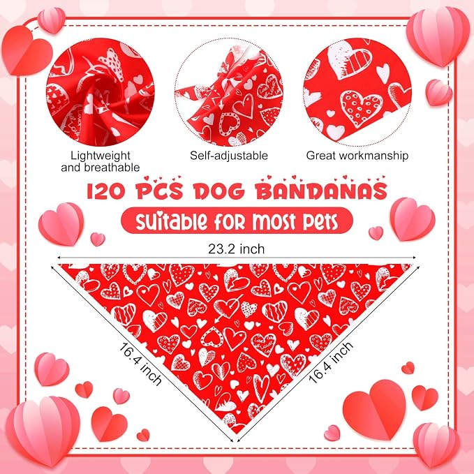 Youyole 120 Pcs Valentine's Day Dog Bandana Bulks Love Dog Bandanas Valentine's - Image 2