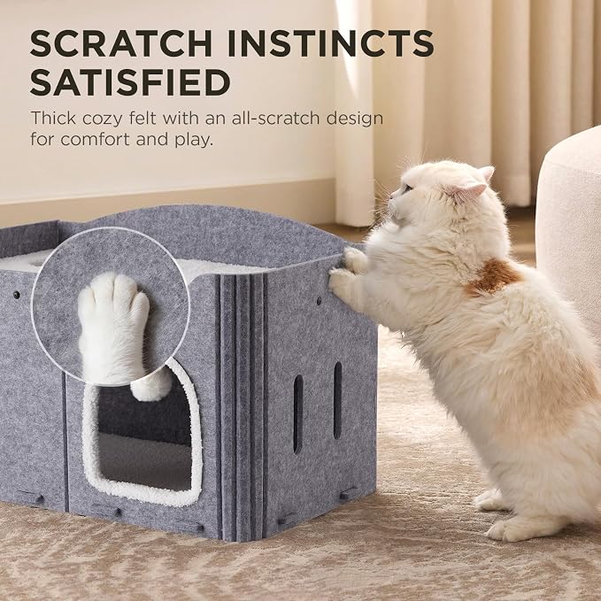 Joydeco Cat House for Indoor Cats, Extra Wide Scratch Resistant Felt Cat Condo - Image 2