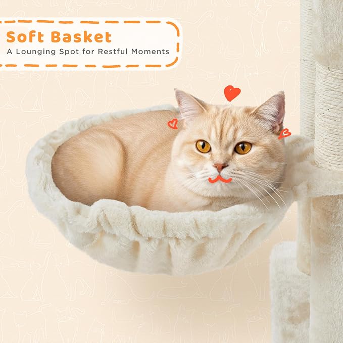 Yaheetech Cat Tree, 82.5in Large Tower w/Hammock, 2 Kitty-Ear Perches, 2 Cozy - Image 9