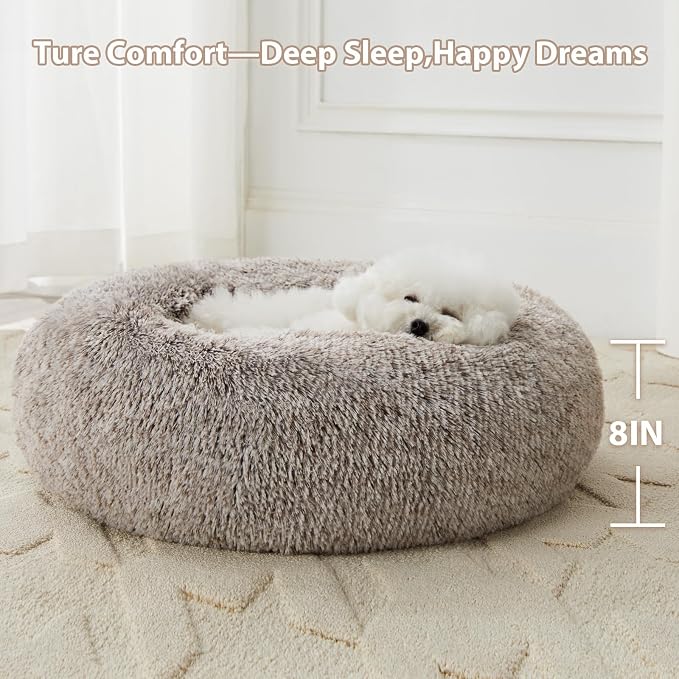 WNPETHOME Calming Dog Bed & Cat Bed, Anti-Anxiety Donut Small Dog Bed, Fluffy - Image 3