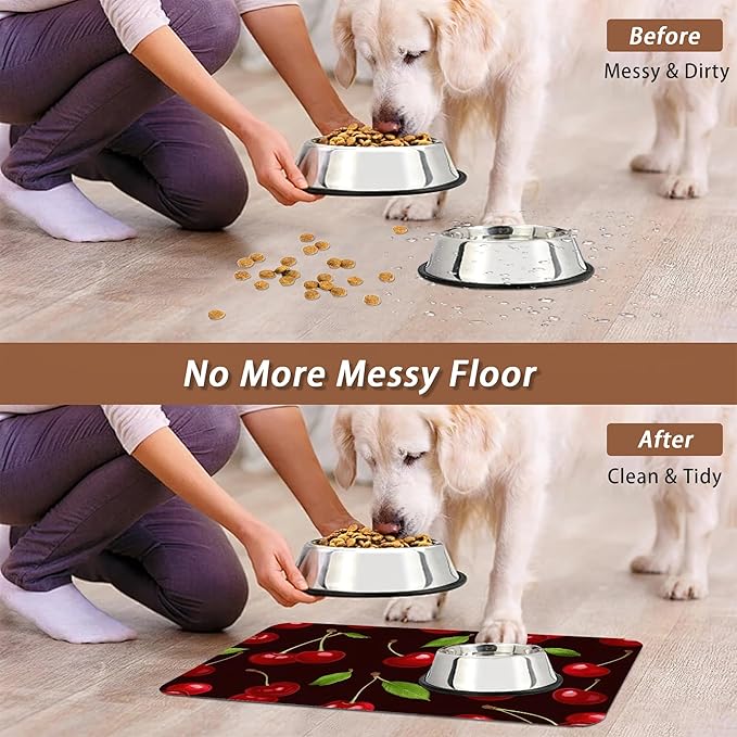 Red Cherry Pet Feeding Mat, Absorbent Quick-Dry Cat Dog Food and Water Bowl Mats - Image 5