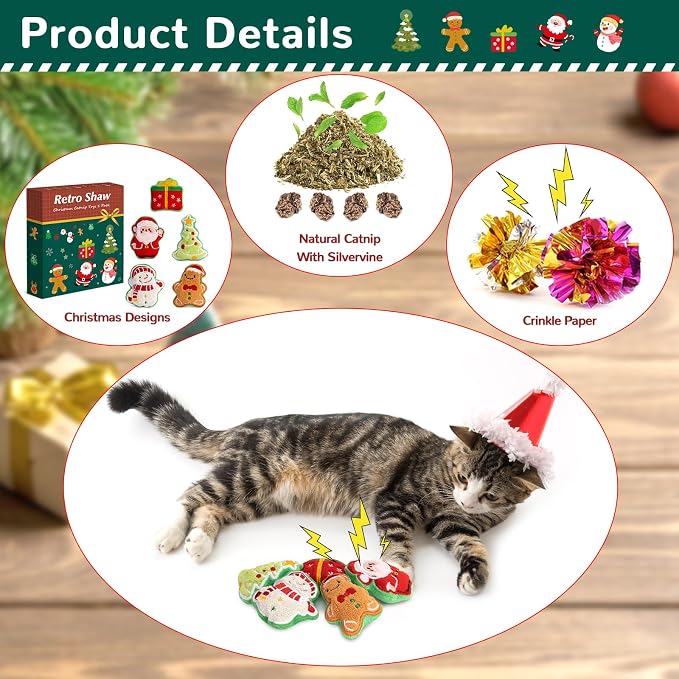 Retro Shaw Christmas Cat Toys, Xmas Catnip Toys - Image 2