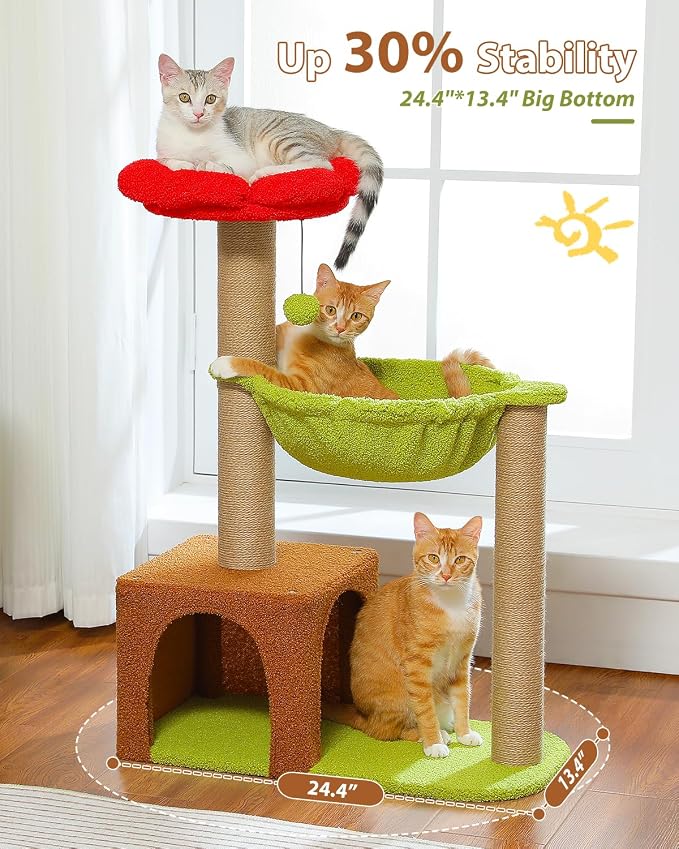 Flower Cat Tree with Sisal Scratching Posts, Cat Condo with Removable Flower Bed - Image 3