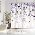4 PCS Purple Floral Flower Shower Curtain Set 72Wx72H Inch Watercolor Pastel by Ufeela