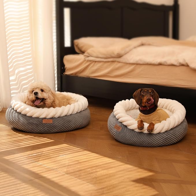 FUKUMARU Cat Bed, Calming Donut Dog Beds, Plush Faux Fur&Corduroy Cat Beds - Image 9