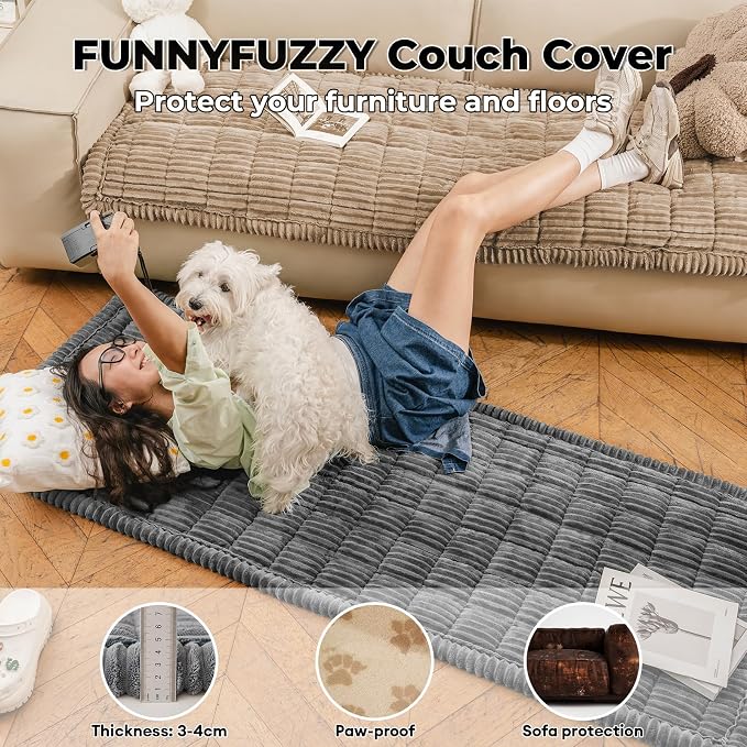 FUNNY FUZZY Pet Couch Covers for Sofa, Flannel Dog Couch Cover for Dogs Washable - Image 3