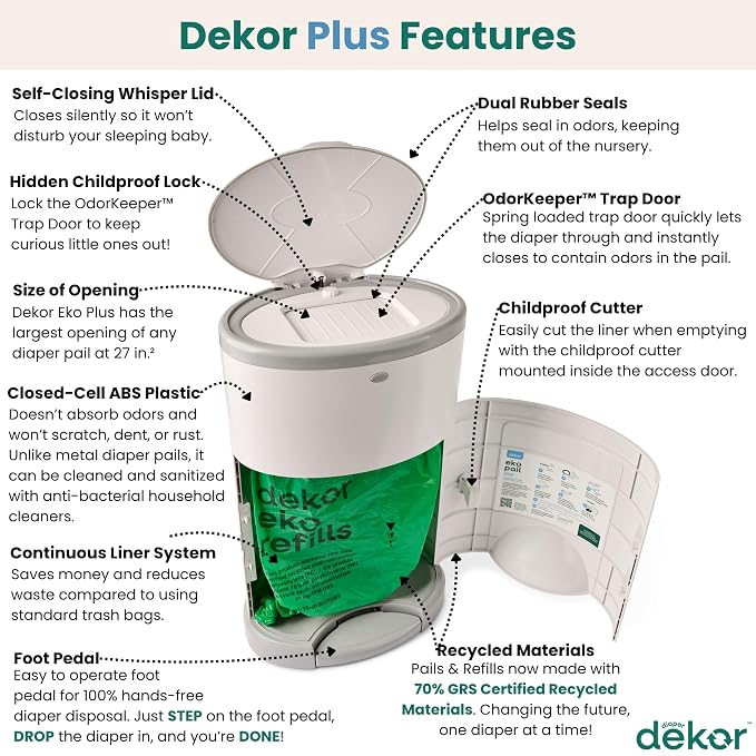 Diaper Dekor Plus Hands-Free Diaper Pail | Largest & Easiest to Use | Just - Image 2