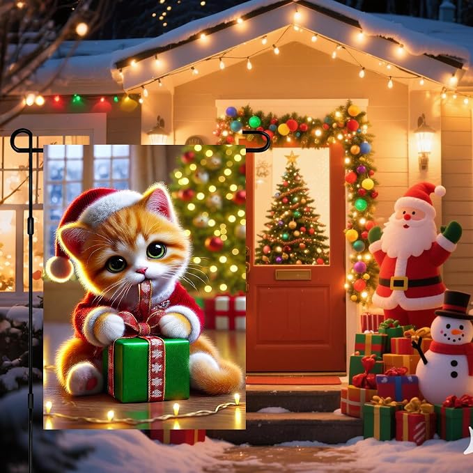 Christmas Garden Flag 12x18 Inch Cute Kitten Gift Flag Double Sided Holiday Cat - Image 2