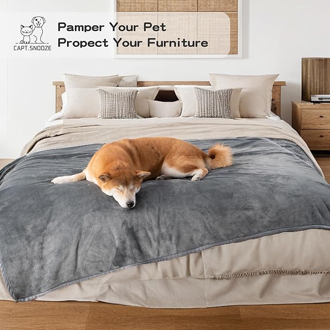Waterproof Dog Blankets Dark Grey Pet Blanket 60"x80", Soft Fluffy Sofa Car Bed - Image 6