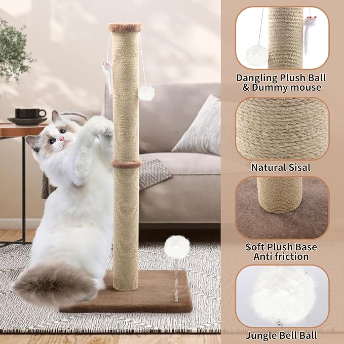 36'' Tall Cat Scratching Post, Large Sisal Scratch Post - Image 2