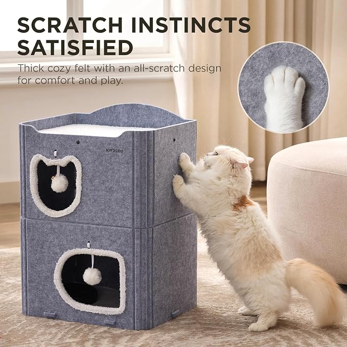 Joydeco Cat House for Indoor Cats, 2 Story Scratch Resistant Felt Cat Condo - Image 2