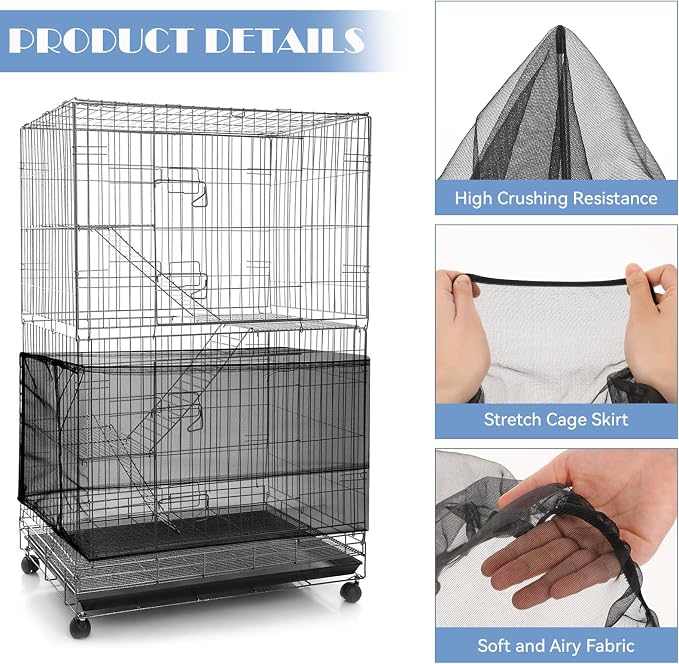 Adjustable Bird Cage Seed Catcher Net Cover Elastic Band Mesh Cover Black - Image 3