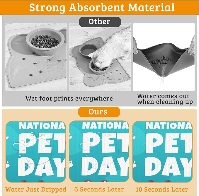 Pet Dog Cat Food Mat, Animal Paws Absorbent Waterproof Placemat - Image 3