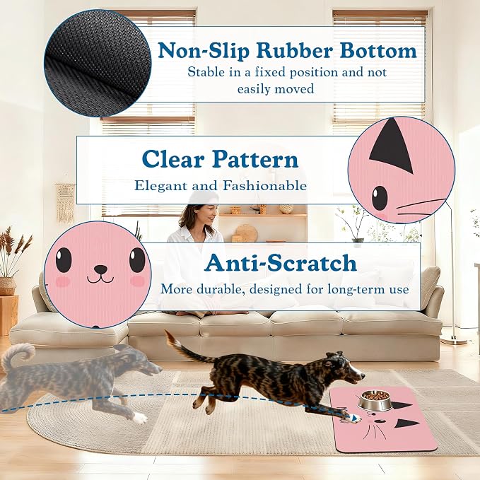 Pink Cat Meow Dog Food Mat–Christmas Stocking Absorbent Quick Dry Feeding - Image 4