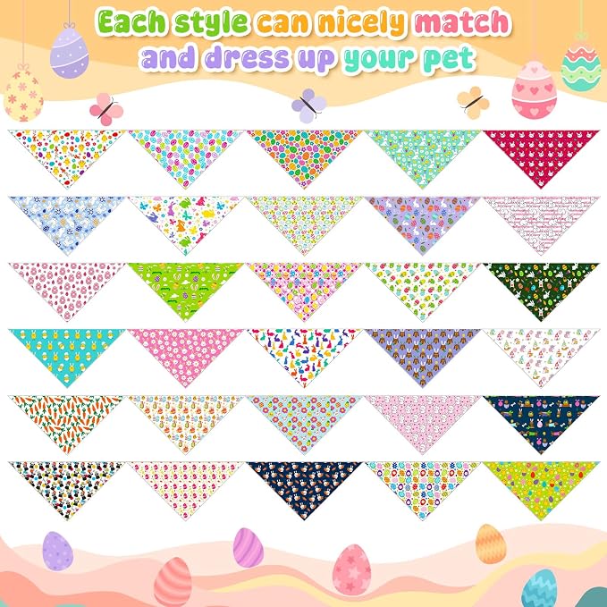 Youyole 120 Pcs Easter Dog Bandana Bulks Bunny Dog Bandanas Rabbit Egg Pet - Image 3