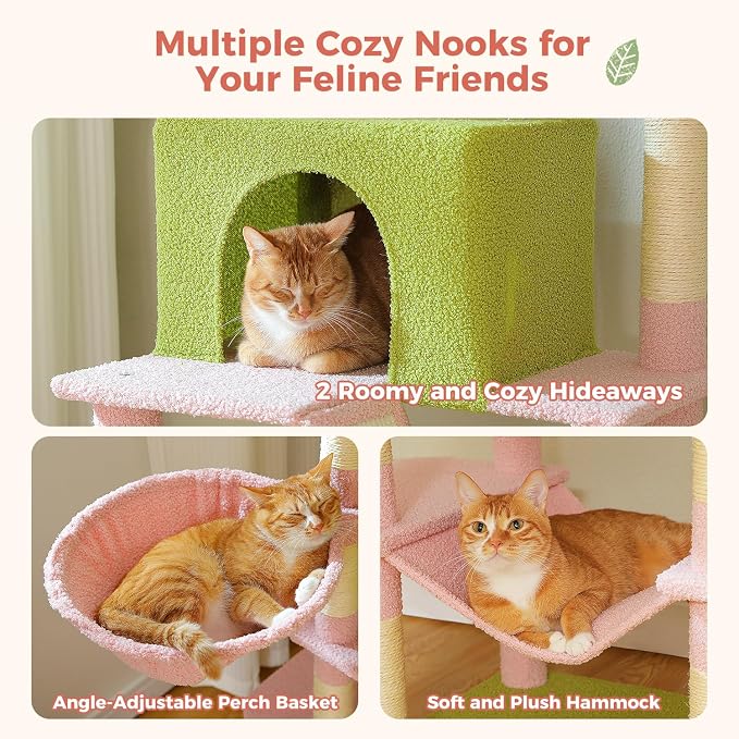 Flower Cat Tree Tall 70.8" for Adult Indoor Cats, 8-Levels Large Cat Tower - Image 4