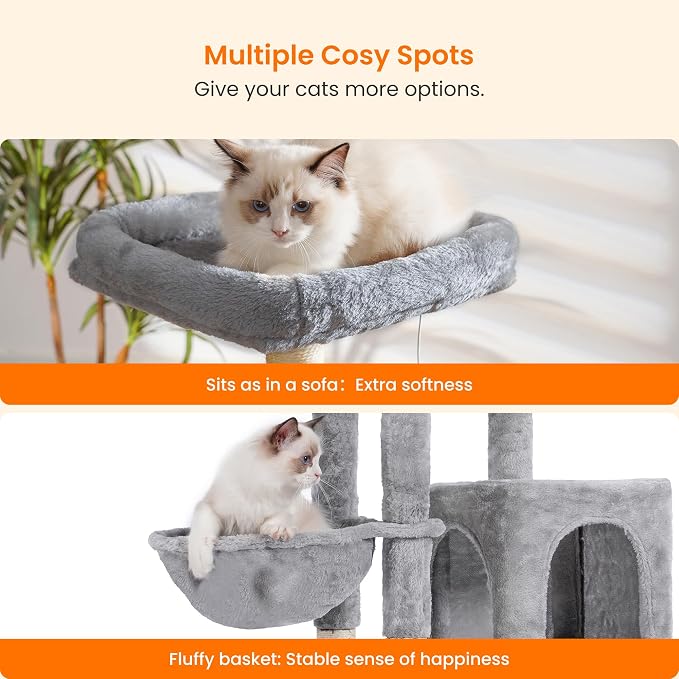 Heybly Cat Tree with Cat Self Groomer Brush, Cat Tower Condo - Image 4