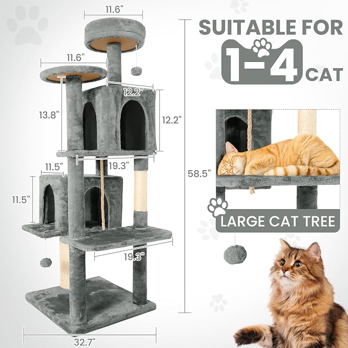 58.5inch Large Cat Tree Tower Condo - Image 3