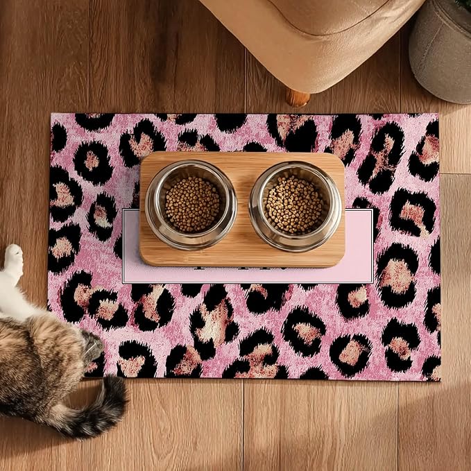 Puppy Feeding Mat 20x12 inch Pink Leopard Print Dog Bowl Placemat Non Slip Mat - Image 5
