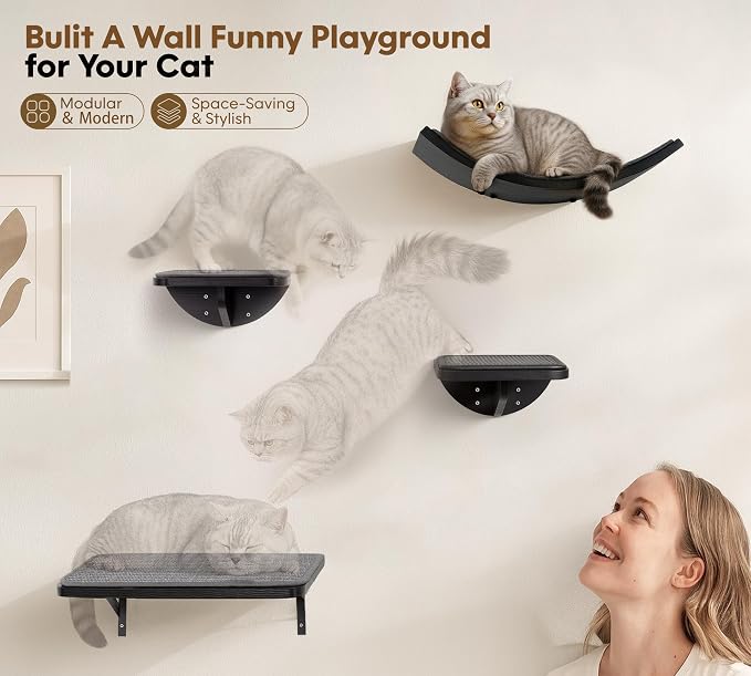 Cat Wall Shelves Set of 2, Wall-Mounted Space-Saving Climbing Shelf, Window - Image 4