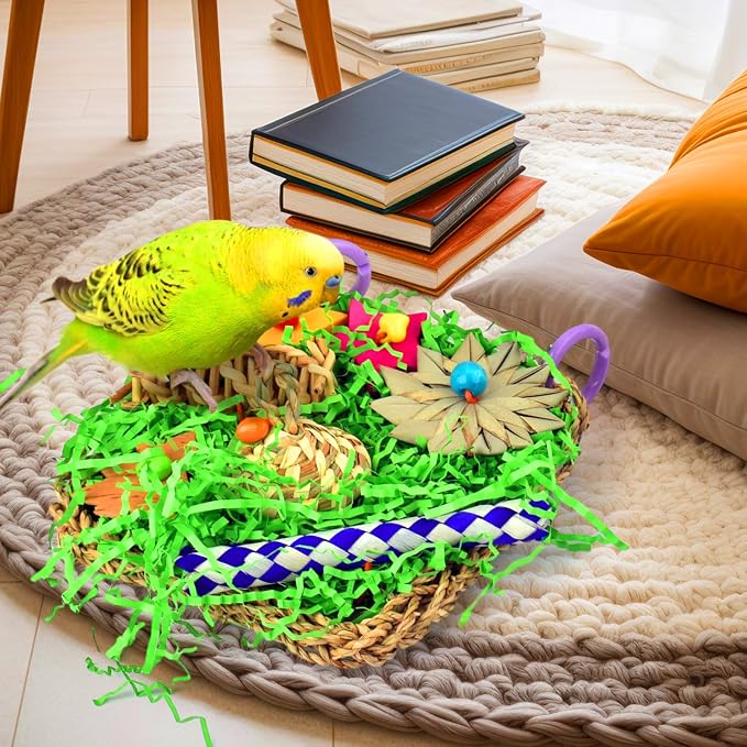 KATUMO Bird Toys, Parakeet Grass Mat Toys Parrot Foraging Shredding - Image 4
