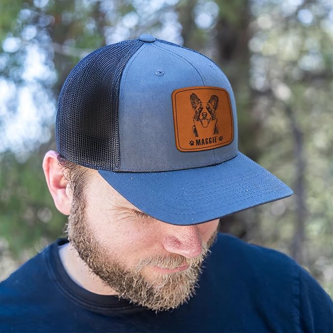 Custom Dog Photo Engraved Trucker Hat Leather Patch, Personalized Hat - Image 4