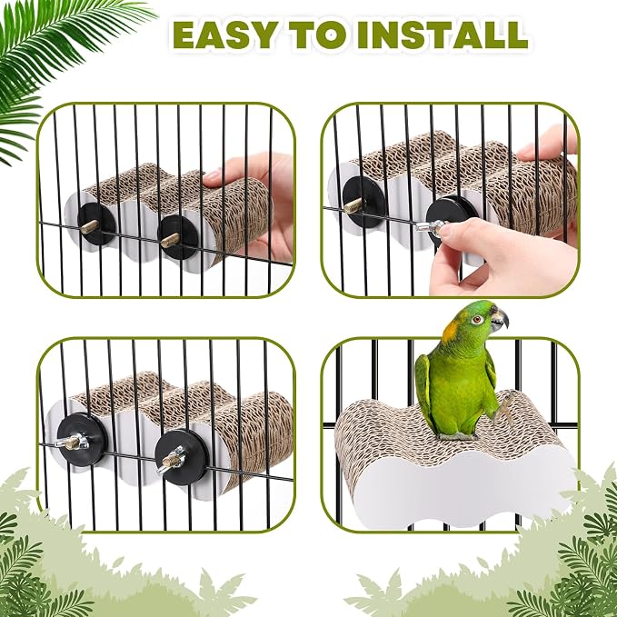 2-Piece Bird Platforms for Macaws, Small Parakeets, Budgies; Brown Corrugated - Image 5