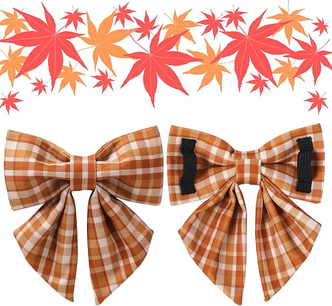 Fall Plaid Dog Collar and Bow Tie Set – Brown Orange Checkered Adjustable Collar - Image 3