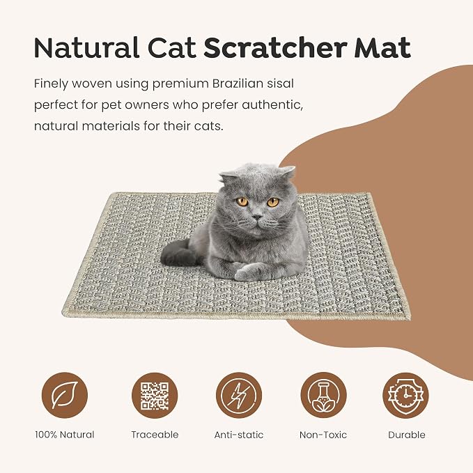Premium Brazilian Cat Scratcher Mat – 24'' x 16'' Natural Fiber 100% Sisal - Image 2