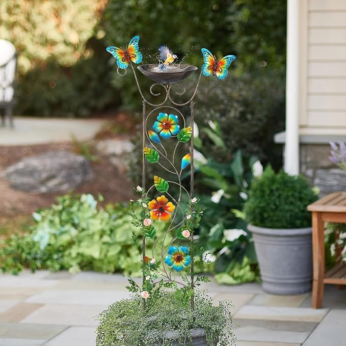 SUNNYPARK Bird Bath with Trellis Outdoor, Antique Garden Iron Plant Trellis - Image 5