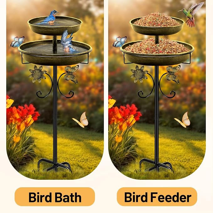 Daoeny Bird Bath for Outside, 42In Vintage Freestanding Birdbaths for Outdoors - Image 4