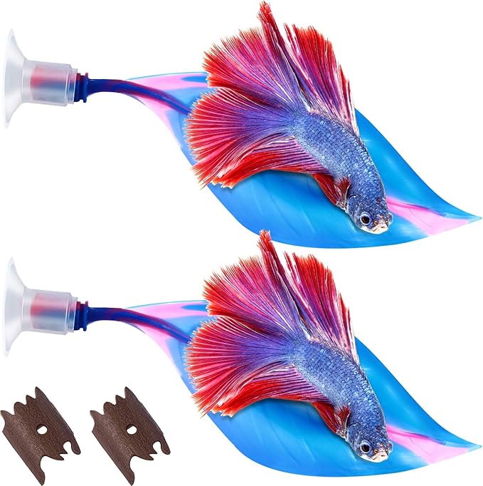 WILLBOND 2 Pcs Blue Silicone Betta Fish Bed Leaf Hammock Betta Fish Tank by Willbond+Technology+Limited