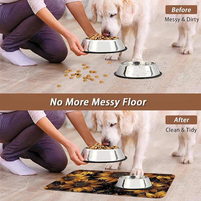 Sunflower Vintage Pet Feeding Mat, Absorbent Quick-Dry Cat Dog Food and Water - Image 5