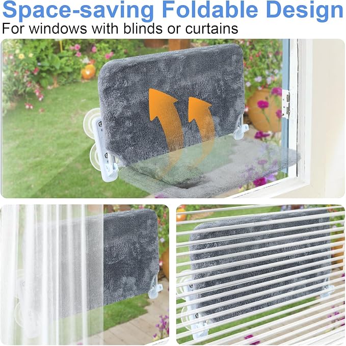 2-Pack Cat Window Perch for Cats Inside Cordless, Sturdy Foldable Cat Hammock - Image 4