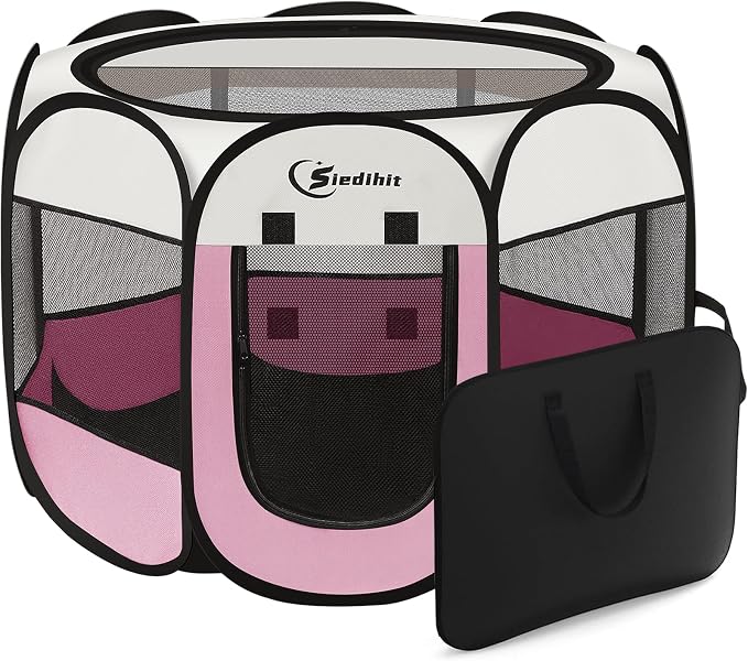 Pink Puppy Playpen for Middle Dog Cat, Dog Tent Crates Cage Indoor/Outdoor by Siedihit