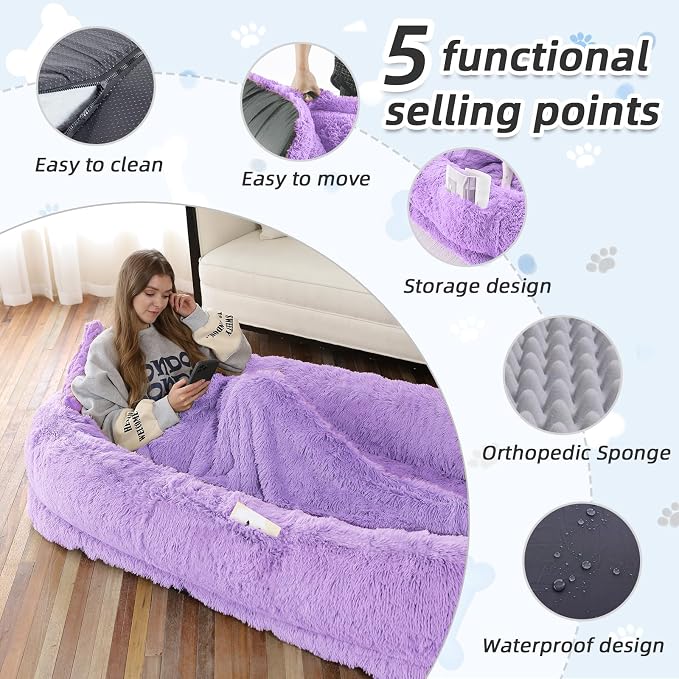 Human Dog Bed, Washable Faux Fur Pet Bed - Image 3