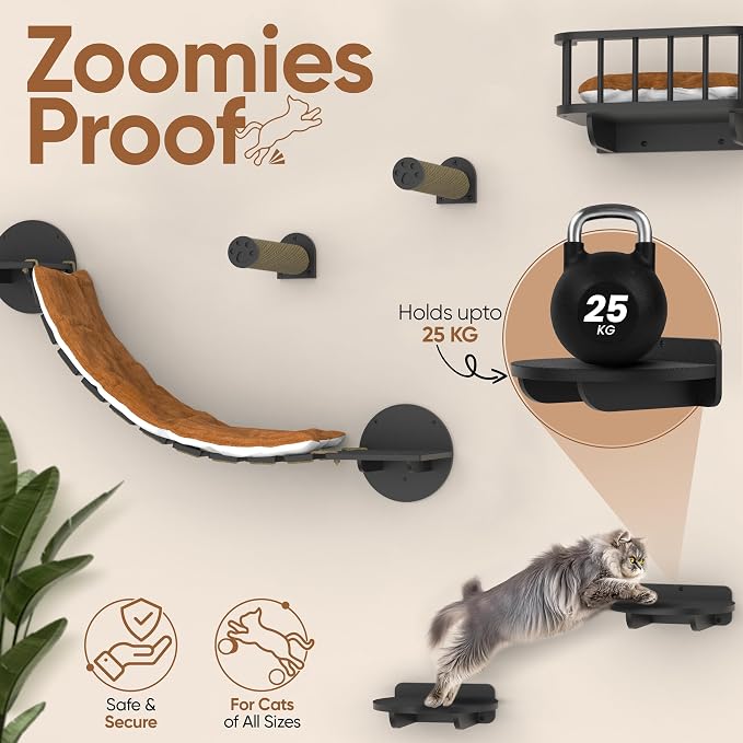 FURRY VIBES Cat Wall Shelves & Perches – 7-in-1 Cat Wall Furniture Set - Image 4