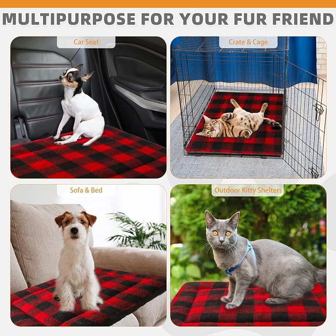 KOOLTAIL Self Warming Cat Bed, Christmas Plaid Pet Heated Pad - Image 7