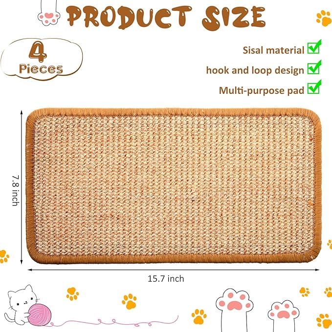 Tuanse 4 PCS Cat Scratcher Mat, 15.7 x 7.8 Inches Sisal Cat Scratching Pad - Image 2