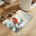 Cardinal Bird Dog Food Mat–Chirstmas Snow Absorbent Quick Dry Feeding Placemat by LUTASER