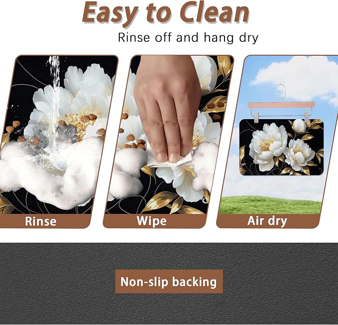 White Flowers Pet Feeding Mat, Glitter BloomingAbsorbent Quick-Dry Cat Dog Food - Image 4