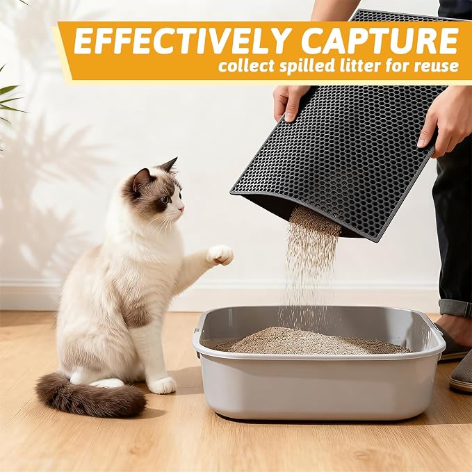 Pieviev 2 Packs Cat Litter Mat Double Layer Waterproof Urine Proof Trapping Mat - Image 3