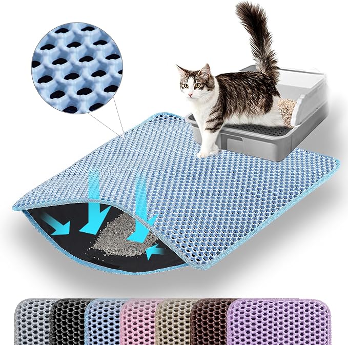 Jumbo Cat Litter Mat, 46x26 Inches Double Layer Honeycomb Litter Trapping Mat by Petinstinct