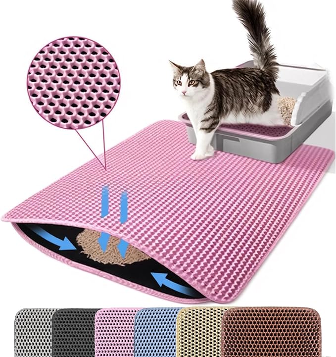 Extra Large Cat Litter Mat, 30x22 Inches Honeycomb Double Layer Cat Litter by Petinstinct