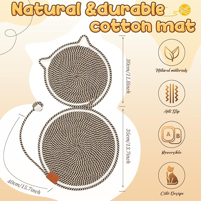 25.6 Inch Large Scratching Mat for Indoor Cats Natural Cotton Rope Flat - Image 2