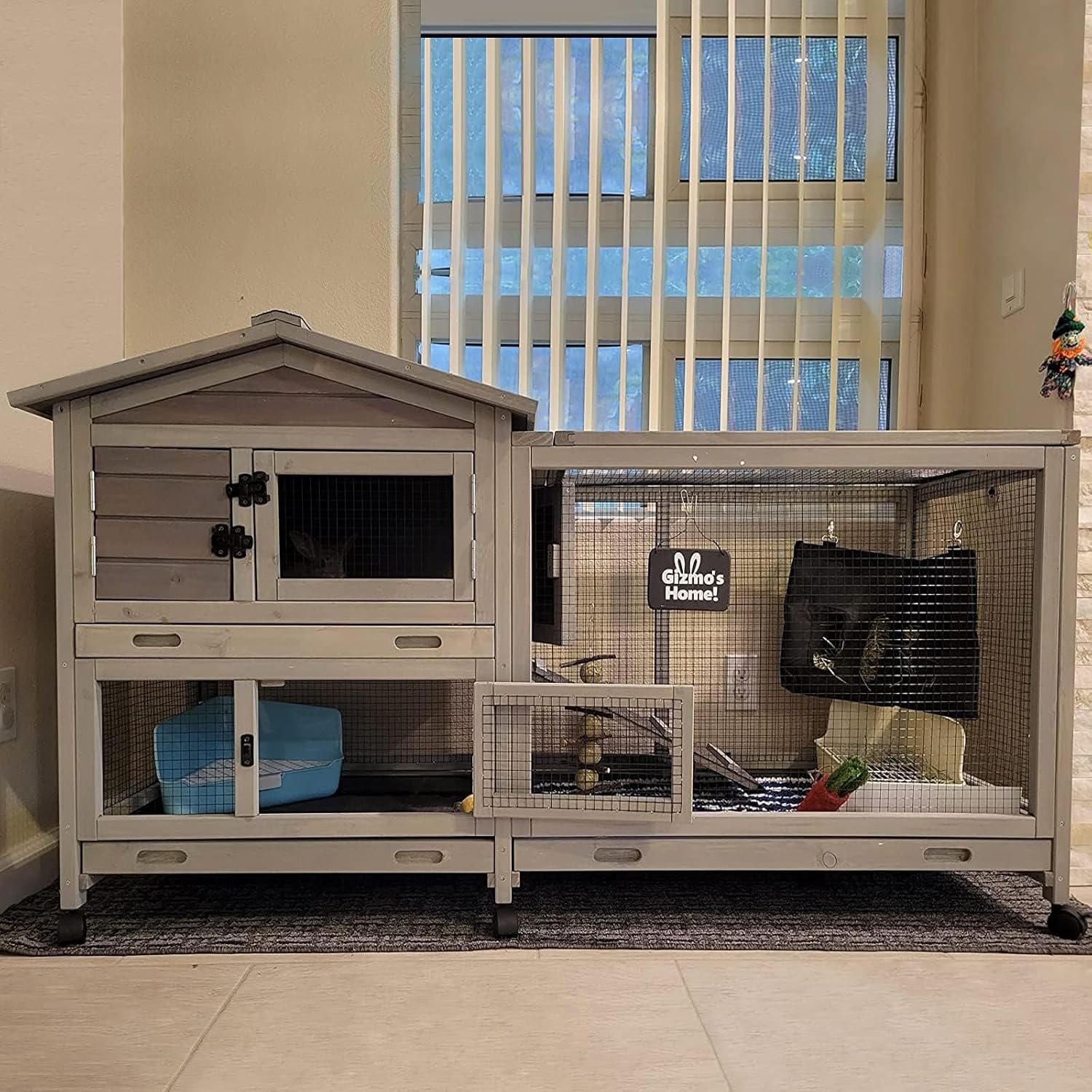 Rabbit Hutch with Waterproof Roof and Pull-Out Tray, 61.2" - GlobalHabitat Supply