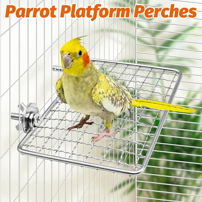BNOSDM Bird Perch Platform 2 Pcs Stainless Steel Grid Parrot Perches Stand - Image 3
